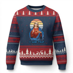 Funny Jesus Ugly Christmas Sweater I Saw That Christian Religious Meme Retro TS02 Navy Red Print Your Wear