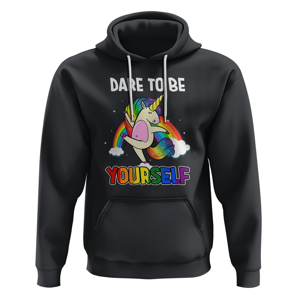 LGBT Cute Unicorn Hoodie Dare To Be Yourself LGBTQ Gay Pride Flag Rainbow TS02 Black Printyourwear