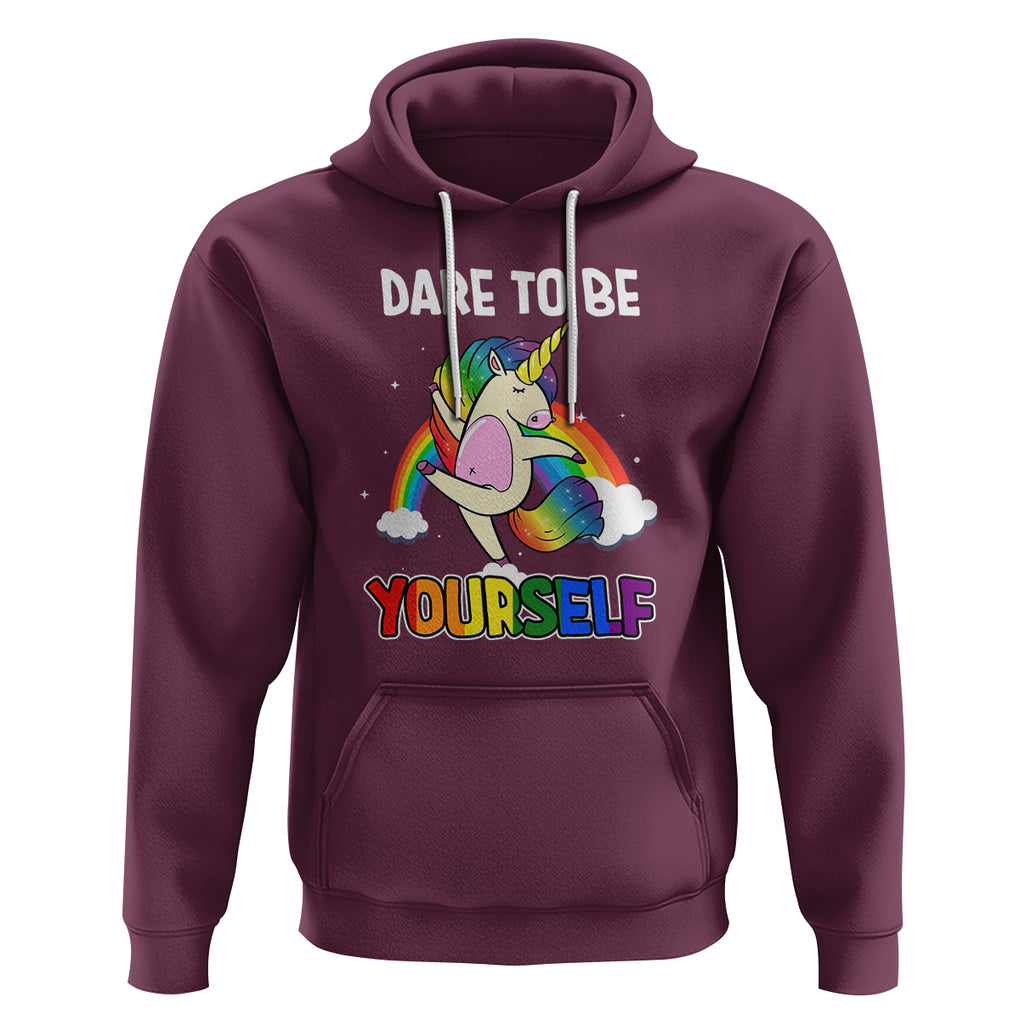 LGBT Cute Unicorn Hoodie Dare To Be Yourself LGBTQ Gay Pride Flag Rainbow TS02 Maroon Printyourwear