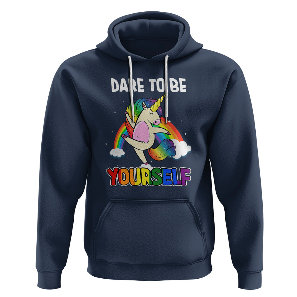 LGBT Cute Unicorn Hoodie Dare To Be Yourself LGBTQ Gay Pride Flag Rainbow TS02 Navy Printyourwear