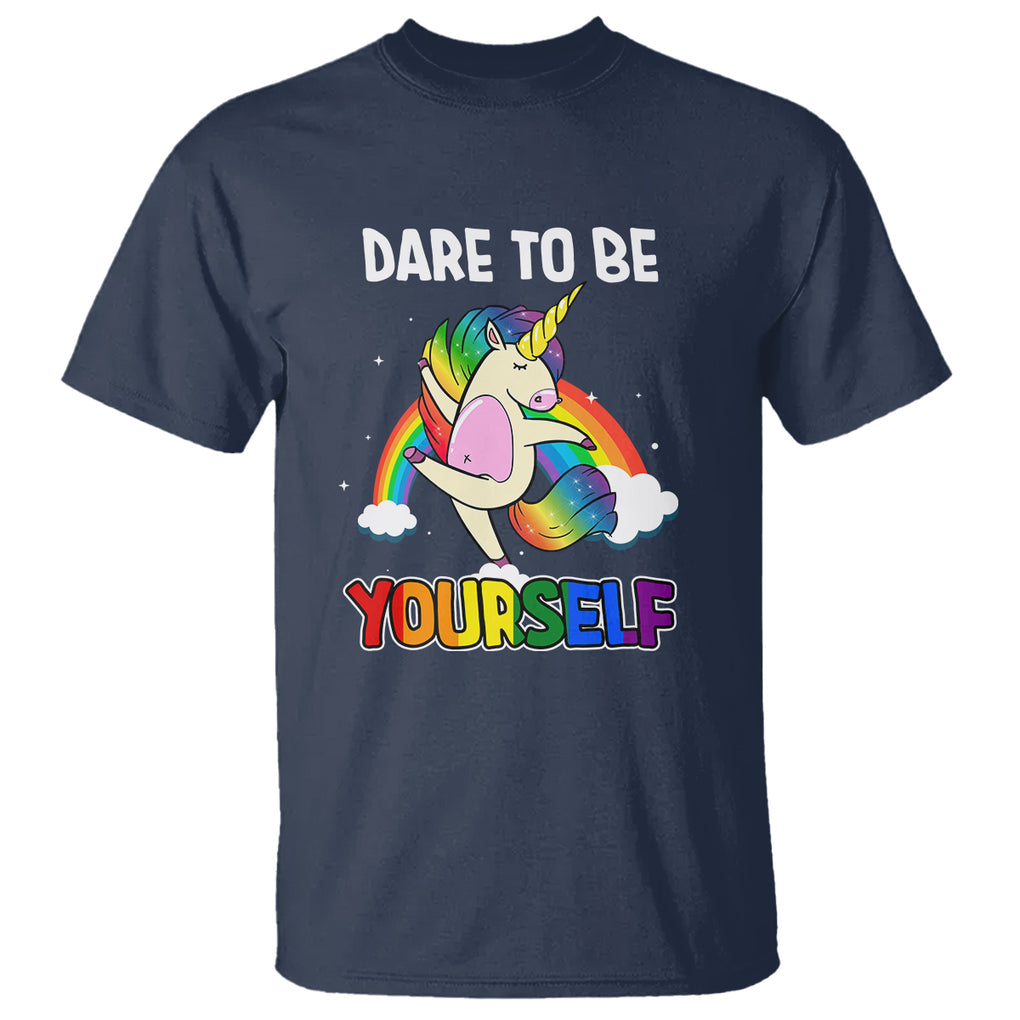 LGBT Cute Unicorn T Shirt Dare To Be Yourself LGBTQ Gay Pride Flag Rainbow TS02 Navy Printyourwear