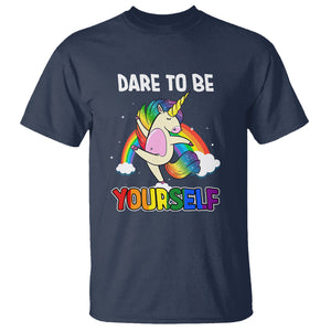 LGBT Cute Unicorn T Shirt Dare To Be Yourself LGBTQ Gay Pride Flag Rainbow TS02 Navy Printyourwear