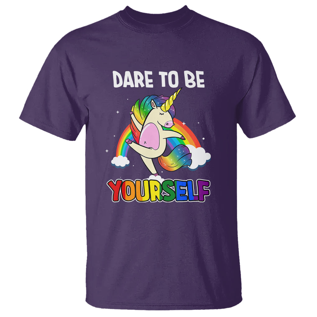 LGBT Cute Unicorn T Shirt Dare To Be Yourself LGBTQ Gay Pride Flag Rainbow TS02 Purple Printyourwear