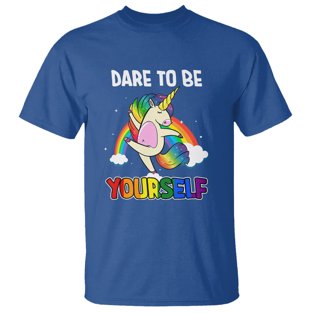 LGBT Cute Unicorn T Shirt Dare To Be Yourself LGBTQ Gay Pride Flag Rainbow TS02 Royal Blue Printyourwear