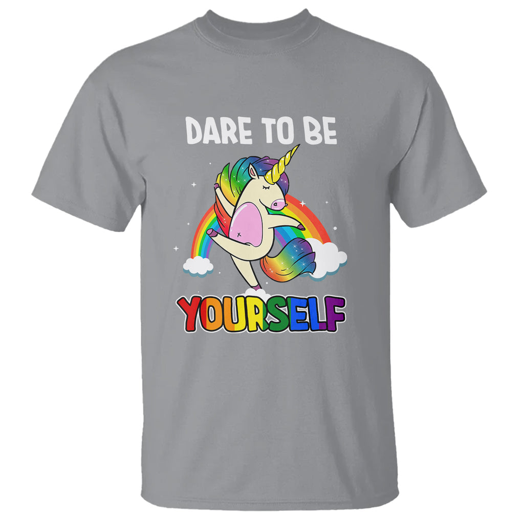 LGBT Cute Unicorn T Shirt Dare To Be Yourself LGBTQ Gay Pride Flag Rainbow TS02 Sport Gray Printyourwear