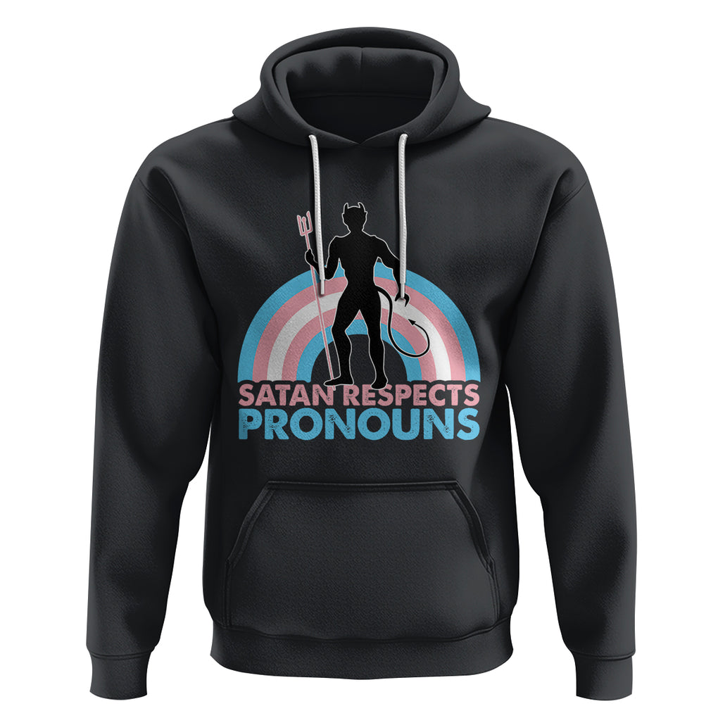 Satan Respects Pronouns Hoodie Transgender Pride Flag Devil Protect Trans Kids TS02 Black Printyourwear