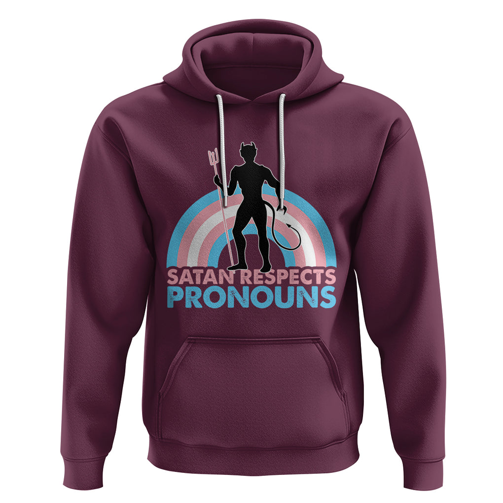 Satan Respects Pronouns Hoodie Transgender Pride Flag Devil Protect Trans Kids TS02 Maroon Printyourwear