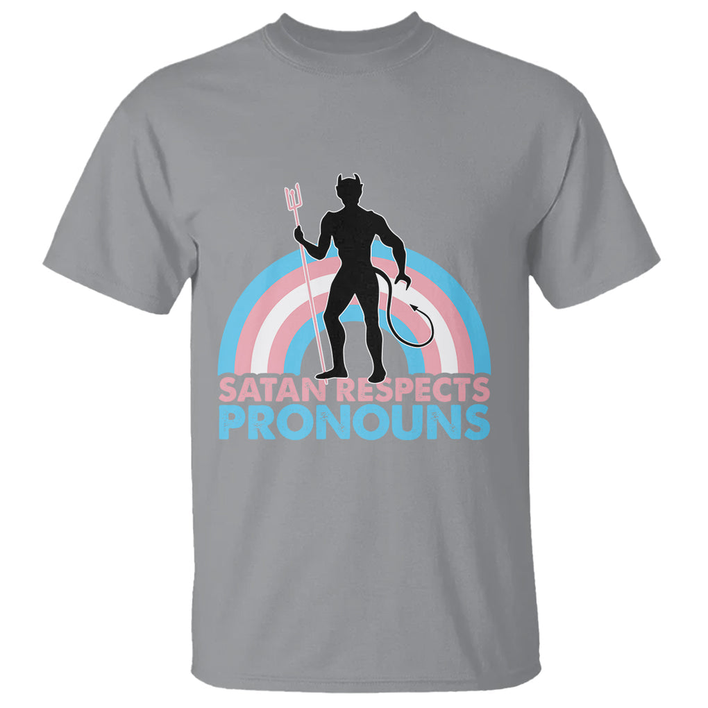 Satan Respects Pronouns T Shirt Transgender Pride Flag Devil Protect Trans Kids TS02 Sport Gray Printyourwear