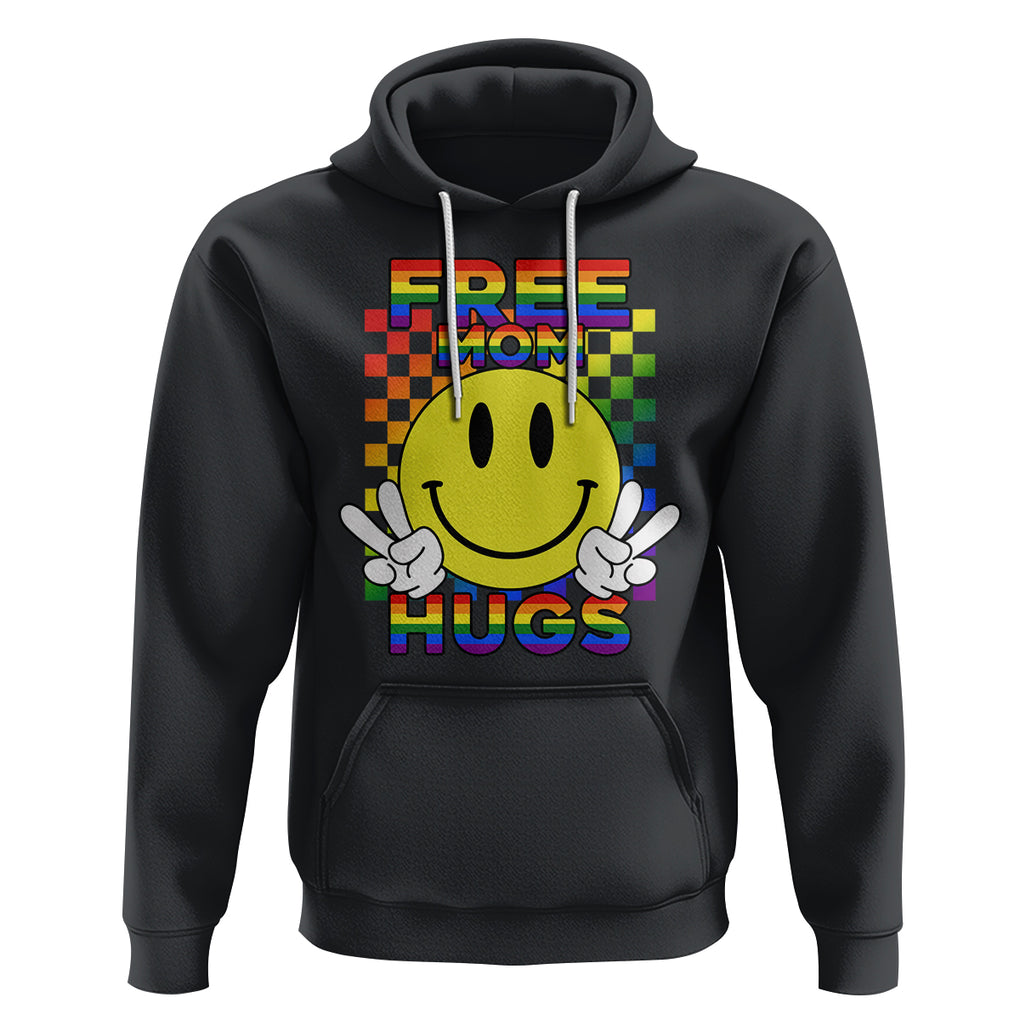 LGBT Free Hugs Support Hoodie Mom Hug Mama LGBTQ Ally Rainbow Flag Retro TS02 Black Printyourwear
