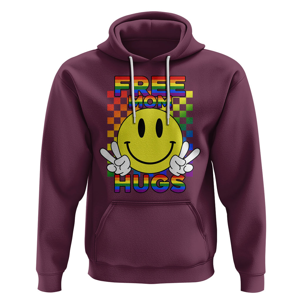 LGBT Free Hugs Support Hoodie Mom Hug Mama LGBTQ Ally Rainbow Flag Retro TS02 Maroon Printyourwear