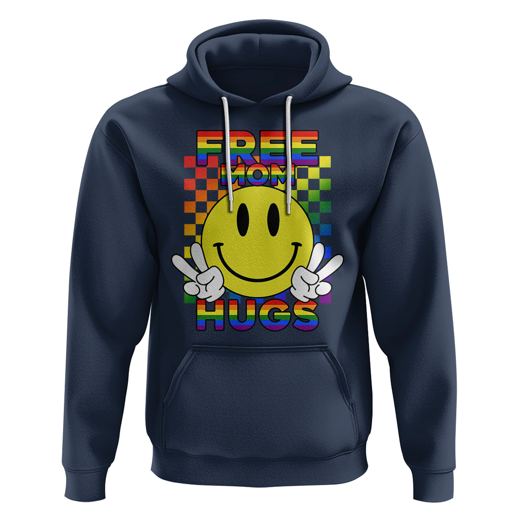 LGBT Free Hugs Support Hoodie Mom Hug Mama LGBTQ Ally Rainbow Flag Retro TS02 Navy Printyourwear