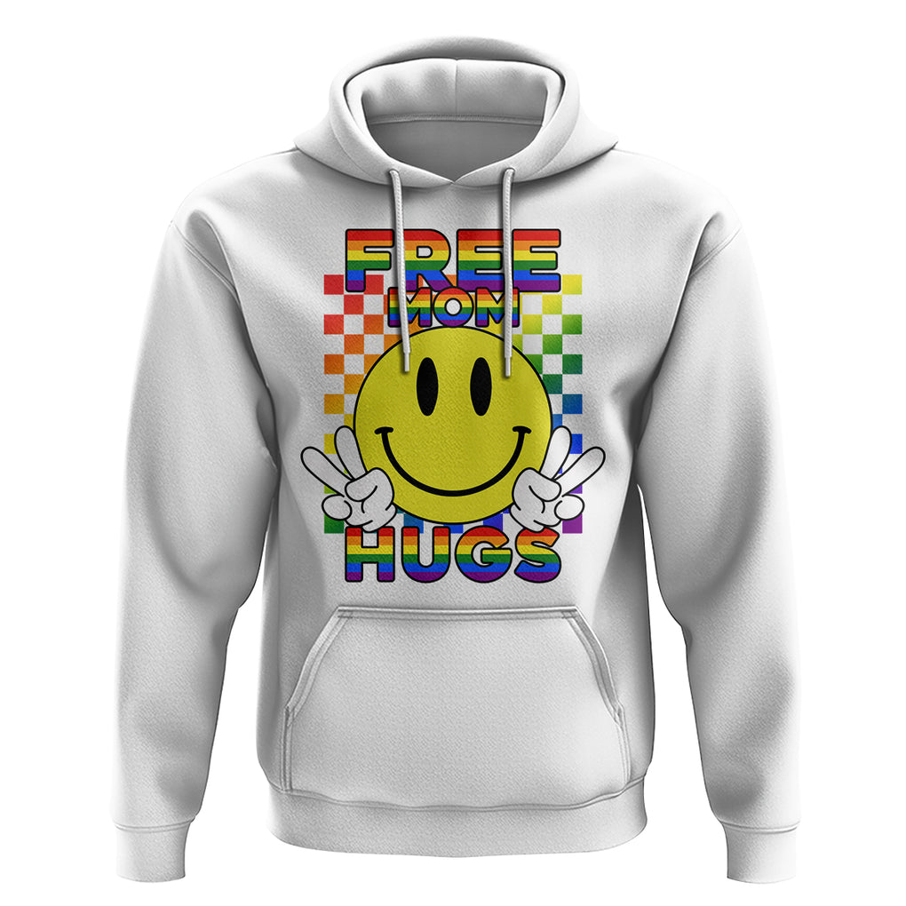 LGBT Free Hugs Support Hoodie Mom Hug Mama LGBTQ Ally Rainbow Flag Retro TS02 White Printyourwear