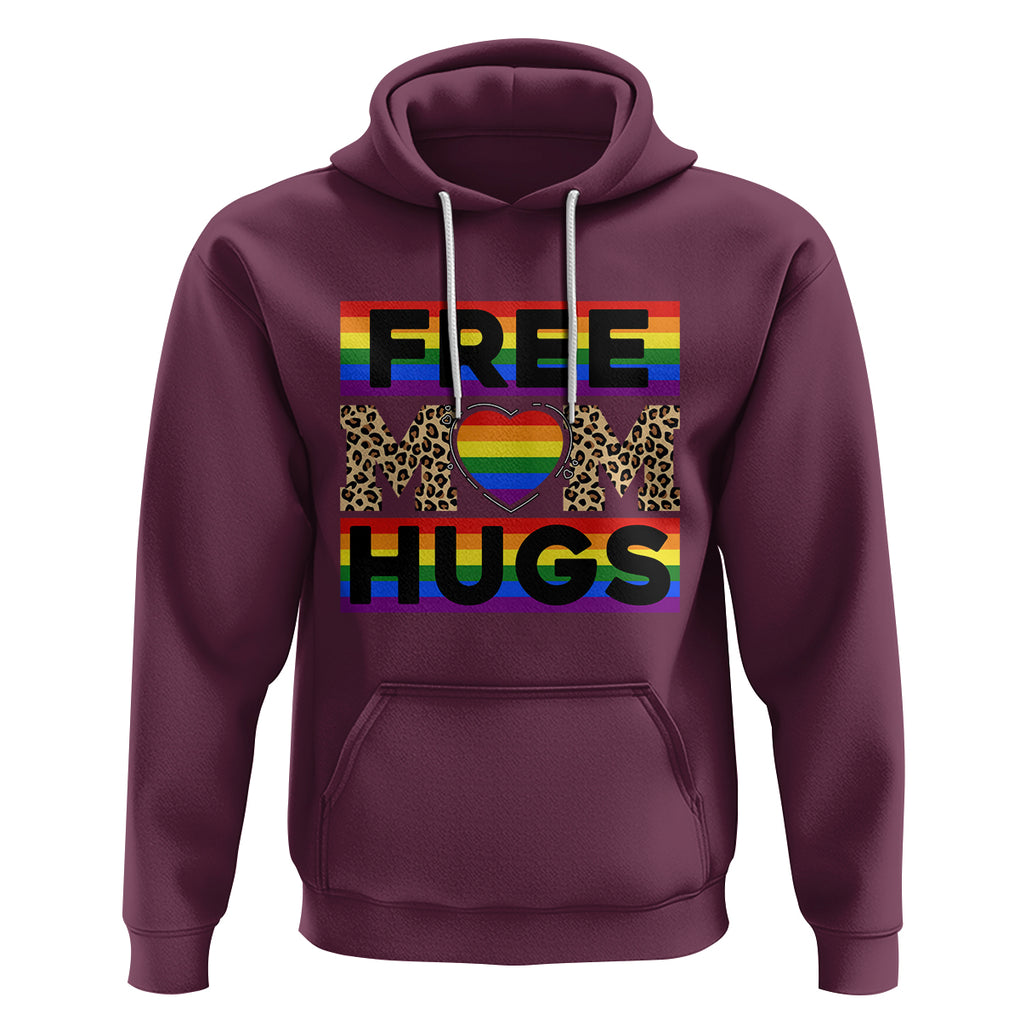LGBT Free Hugs Support Hoodie Mom Hug Mama LGBTQ Ally Rainbow Flag Leopard TS02 Maroon Printyourwear