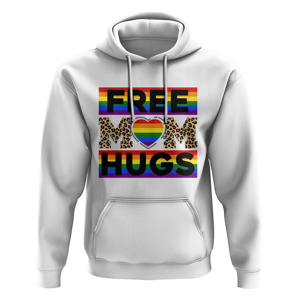 LGBT Free Hugs Support Hoodie Mom Hug Mama LGBTQ Ally Rainbow Flag Leopard TS02 White Printyourwear