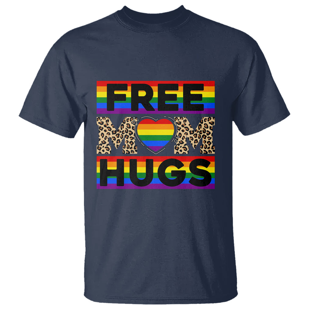LGBT Free Hugs Support T Shirt Mom Hug Mama LGBTQ Ally Rainbow Flag Leopard TS02 Navy Printyourwear