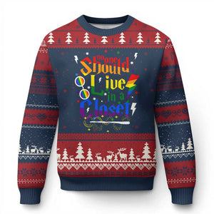 No One Should Live in a Closet Ugly Christmas Sweater LGBTQ+ Pride Empowerment Ally TS02 Navy Red Print Your Wear