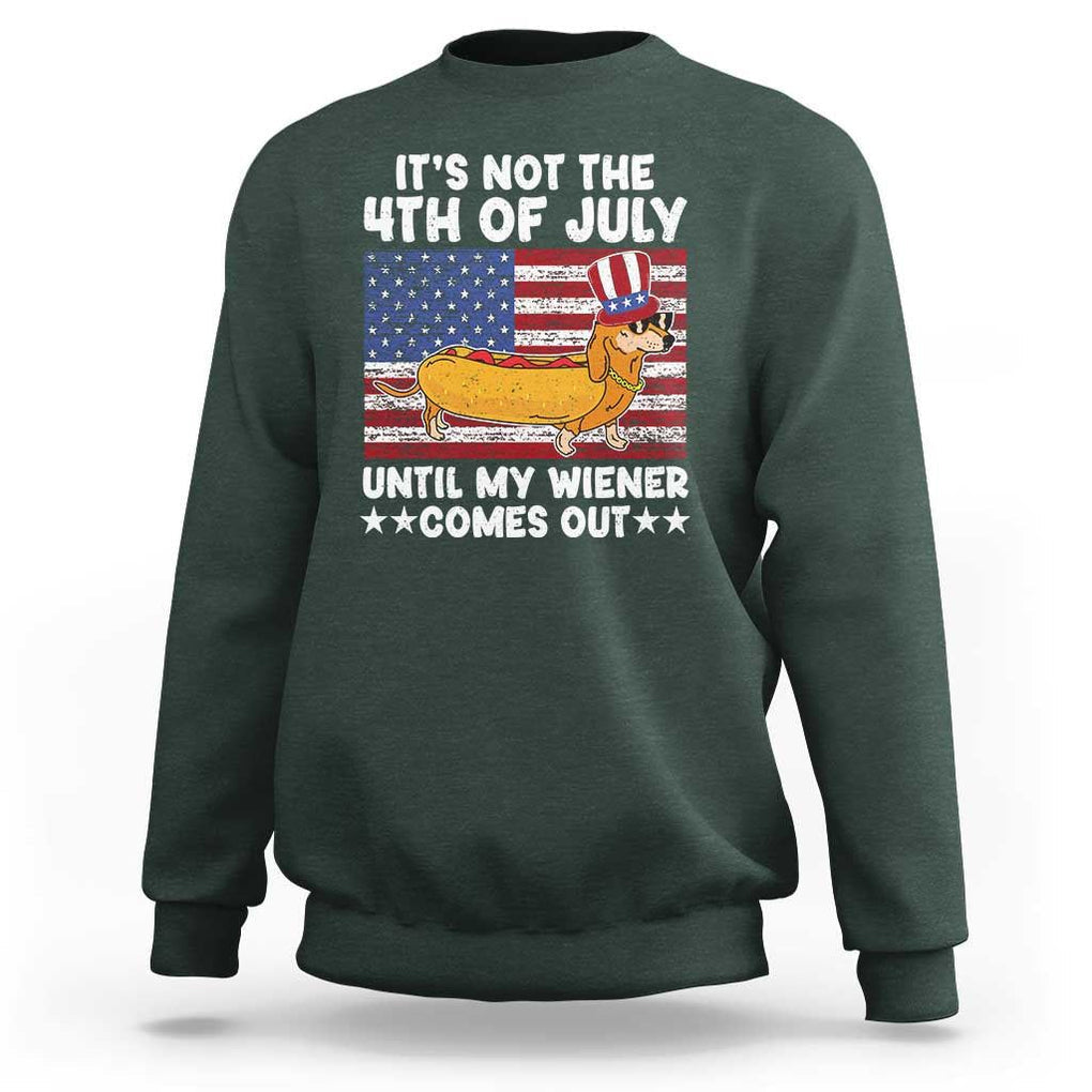 Funny 4th Of July Hot Dog Sweatshirt Until My Wiener Comes Out USA Party Indepdence Day TS02 Dark Forest Green Print Your Wear