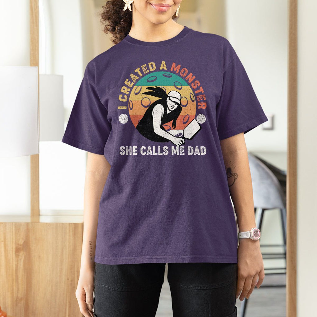 Pickleball Dad T Shirt For Women I Created A Monster She Call Me Dad Father's Day TS02 Purple Print Your Wear