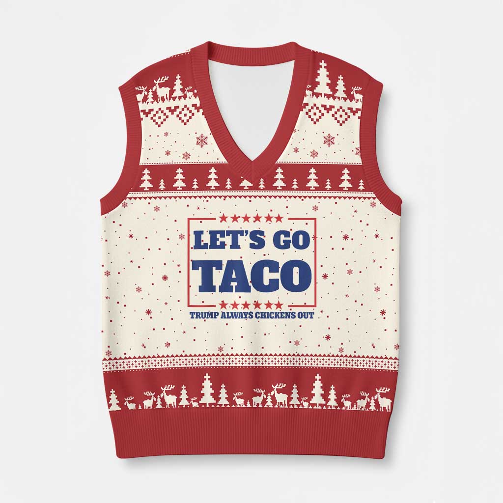 Funny Let's Go Taco V-Neck Knit Sweater Vest Tacos for President Humor TS02 Beige Red Print Your Wear