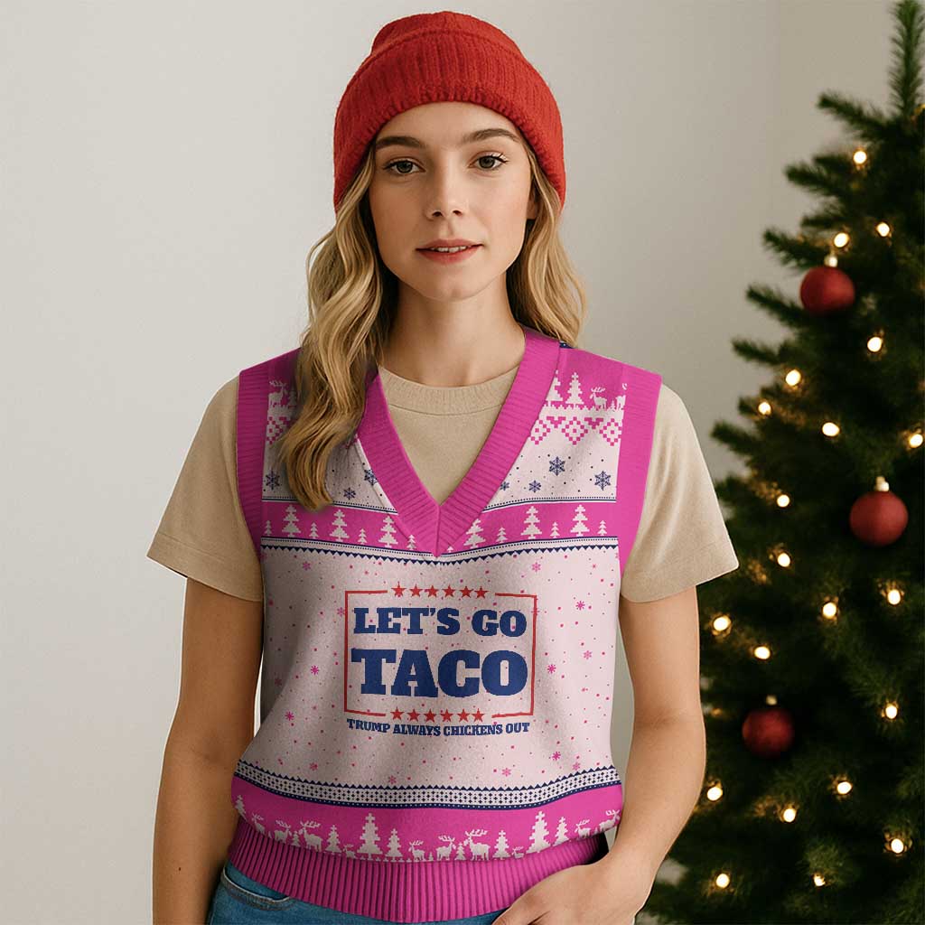 Funny Let's Go Taco V-Neck Knit Sweater Vest Tacos for President Humor TS02 Hot Pink Print Your Wear