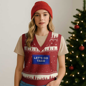 Funny Let's Go Taco V-Neck Knit Sweater Vest Trump Always Chickens Out Tacos Humor TS02 Red Beige Print Your Wear