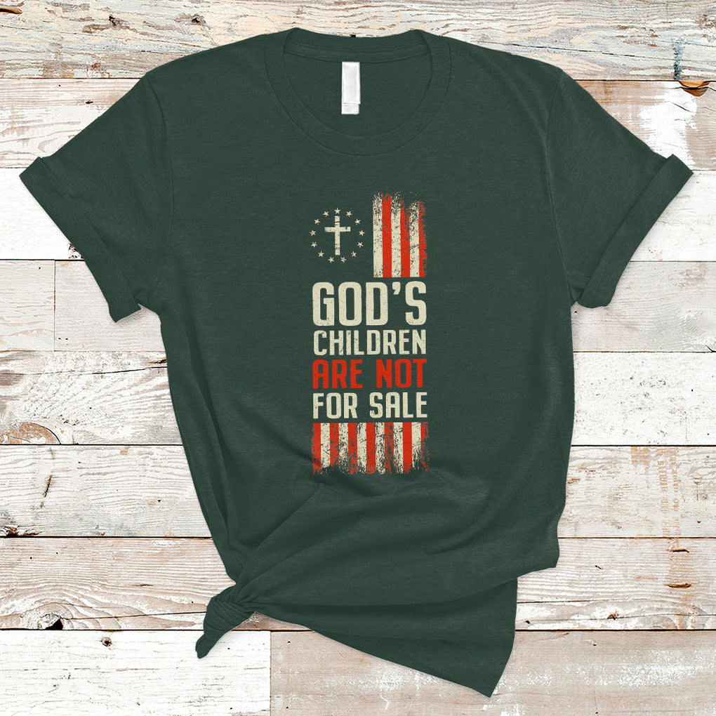 God's Children Are Not For Sale American Flag God's Children End Human Trafficking T Shirt TS02 Dark Forest Green Printyourwear
