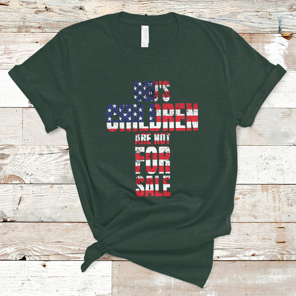 God's Children Are Not For Sale Christian Jesus American Flag End Human Trafficking T Shirt TS02 Dark Forest Green Printyourwear
