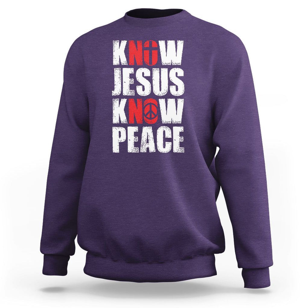 Know Jesus Know Peace Sweatshirt No Jesus No Peace Bible TS02 Purple Printyourwear