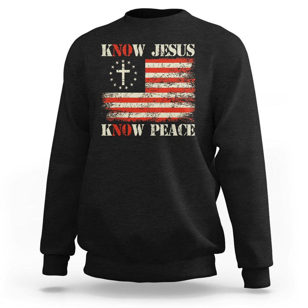 Know Jesus Know Peace Sweatshirt No Jesus No Peace Bible American Flag TS02 Black Printyourwear