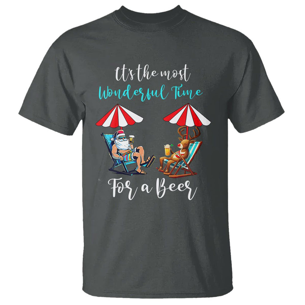 Funny Christmas in July Drinking T Shirt It's The Most Wonderful Time For A Beer TS02 Dark Heather Printyourwear