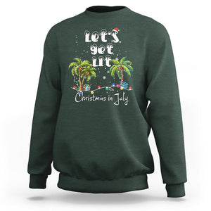 Let's Get Lit Chrismast In July Sweatshirt Xmas Lights Palm Tree Decoration TS02 Dark Forest Green Printyourwear