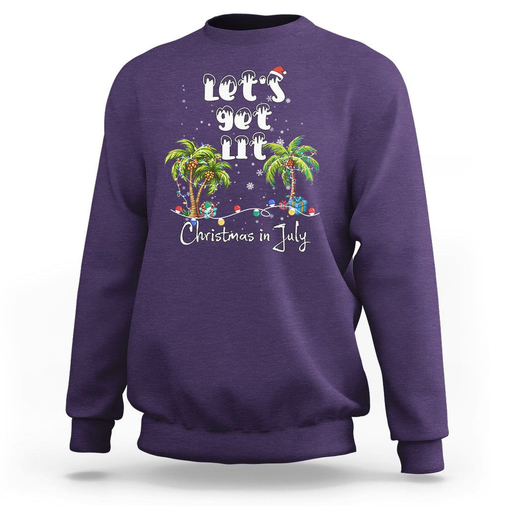 Let's Get Lit Chrismast In July Sweatshirt Xmas Lights Palm Tree Decoration TS02 Purple Printyourwear