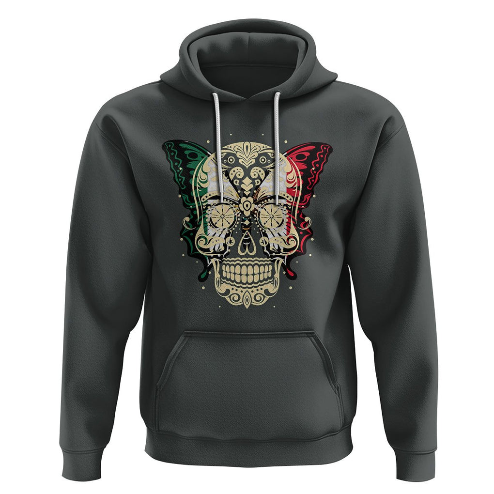 Mexican Sugar Skull Hoodie Mexico Flag Butterfly Latino Hispanic Heritage TS02 Dark Heather Printyourwear