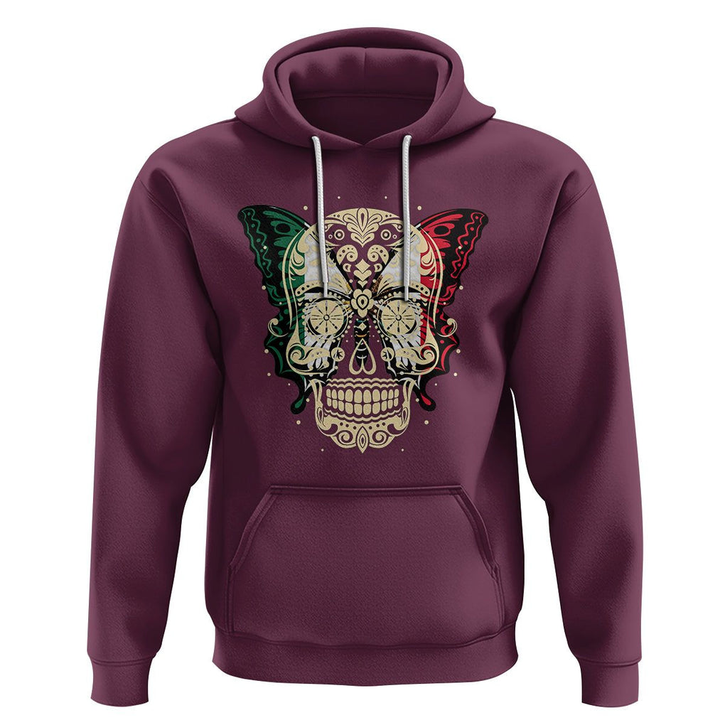 Mexican Sugar Skull Hoodie Mexico Flag Butterfly Latino Hispanic Heritage TS02 Maroon Printyourwear