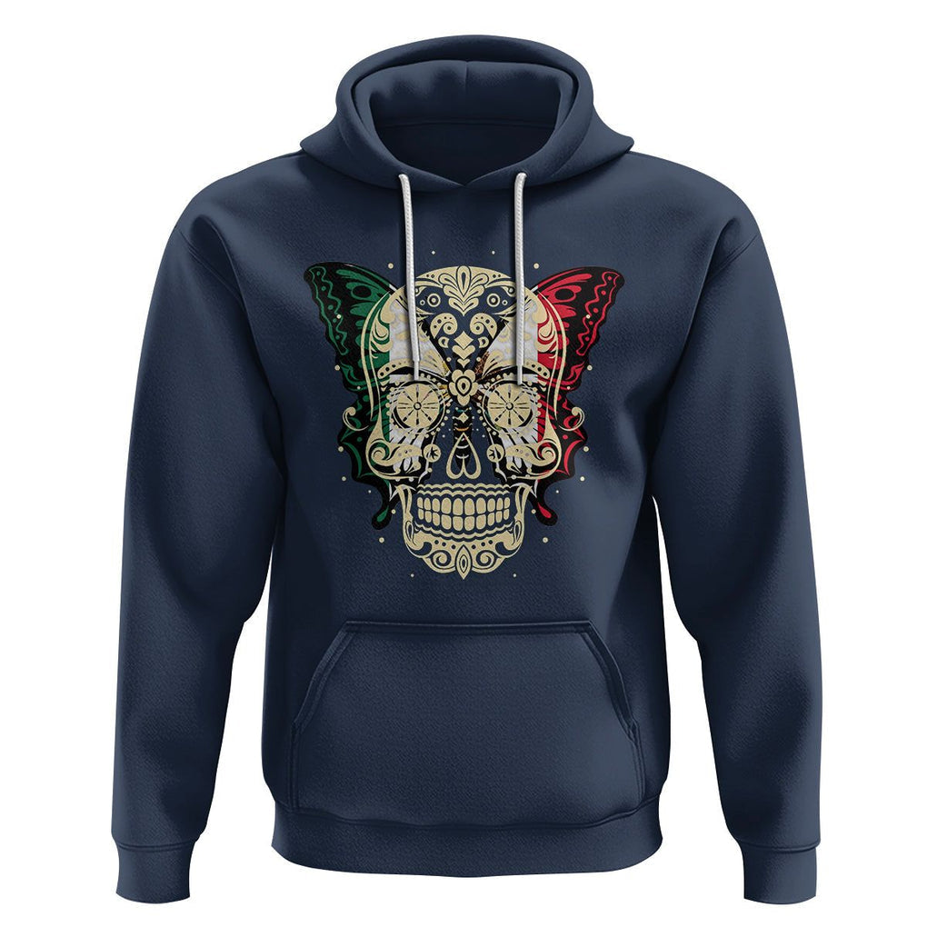 Mexican Sugar Skull Hoodie Mexico Flag Butterfly Latino Hispanic Heritage TS02 Navy Printyourwear