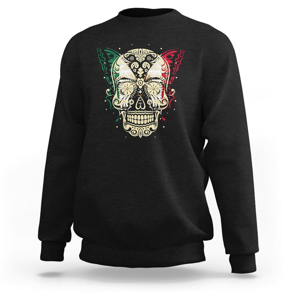 Mexican Sugar Skull Sweatshirt Mexico Flag Butterfly Latino Hispanic Heritage TS02 Black Printyourwear