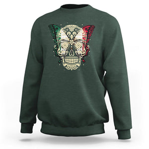 Mexican Sugar Skull Sweatshirt Mexico Flag Butterfly Latino Hispanic Heritage TS02 Dark Forest Green Printyourwear