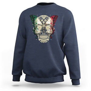 Mexican Sugar Skull Sweatshirt Mexico Flag Butterfly Latino Hispanic Heritage TS02 Navy Printyourwear
