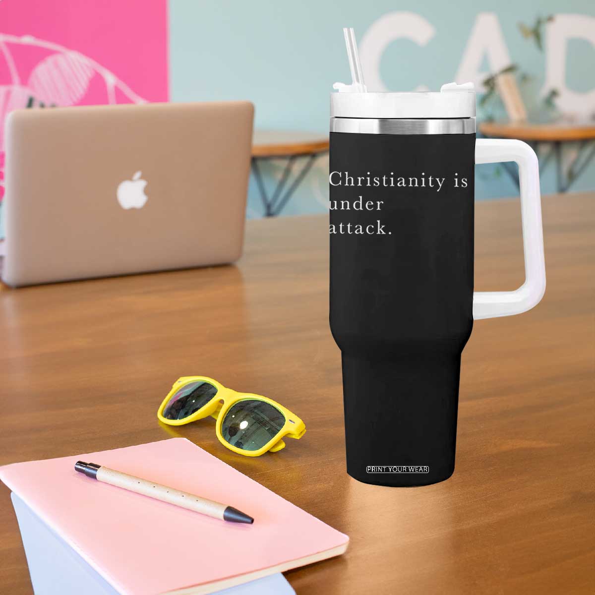 Christianity Is Under Attack Tumbler With Handle Pray for Grand Blanc Michigan Faith Support TS02 Print Your Wear