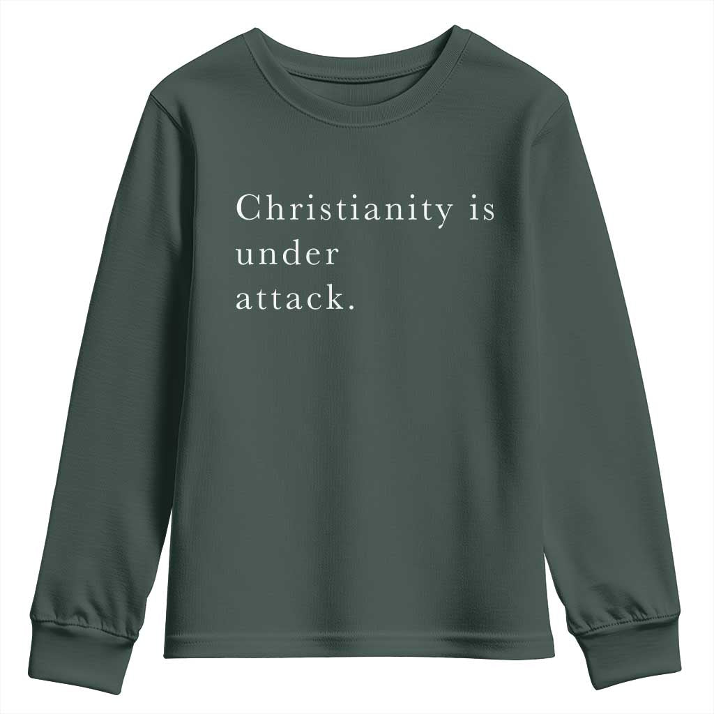 Christianity Is Under Attack Youth Sweatshirt Pray for Grand Blanc Michigan Faith Support TS02 Dark Forest Green Print Your Wear