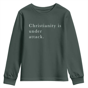 Christianity Is Under Attack Youth Sweatshirt Pray for Grand Blanc Michigan Faith Support TS02 Dark Forest Green Print Your Wear