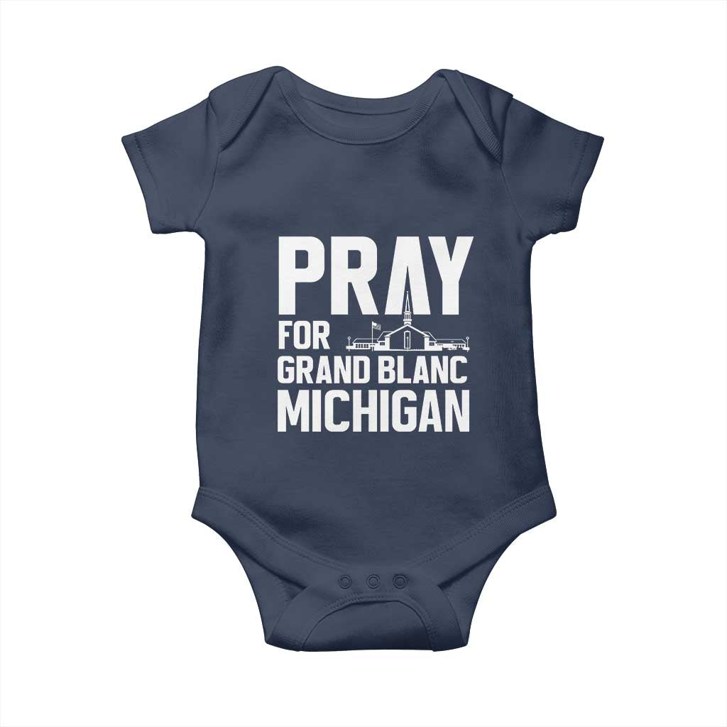 Pray for Grand Blanc Michigan Baby Onesie Faith and Community Support TS02 Navy Print Your Wear