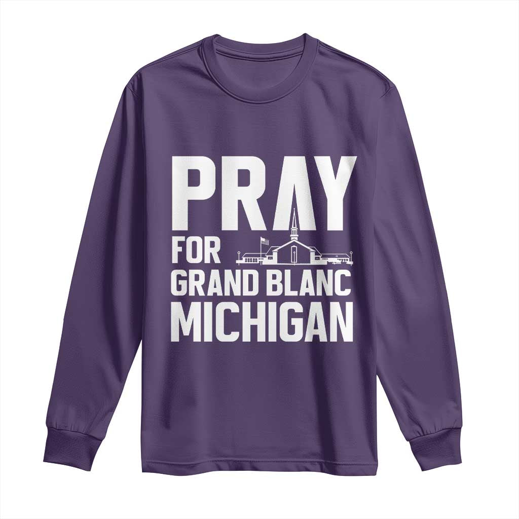 Pray for Grand Blanc Michigan Long Sleeve Shirt Faith and Community Support TS02 Purple Print Your Wear