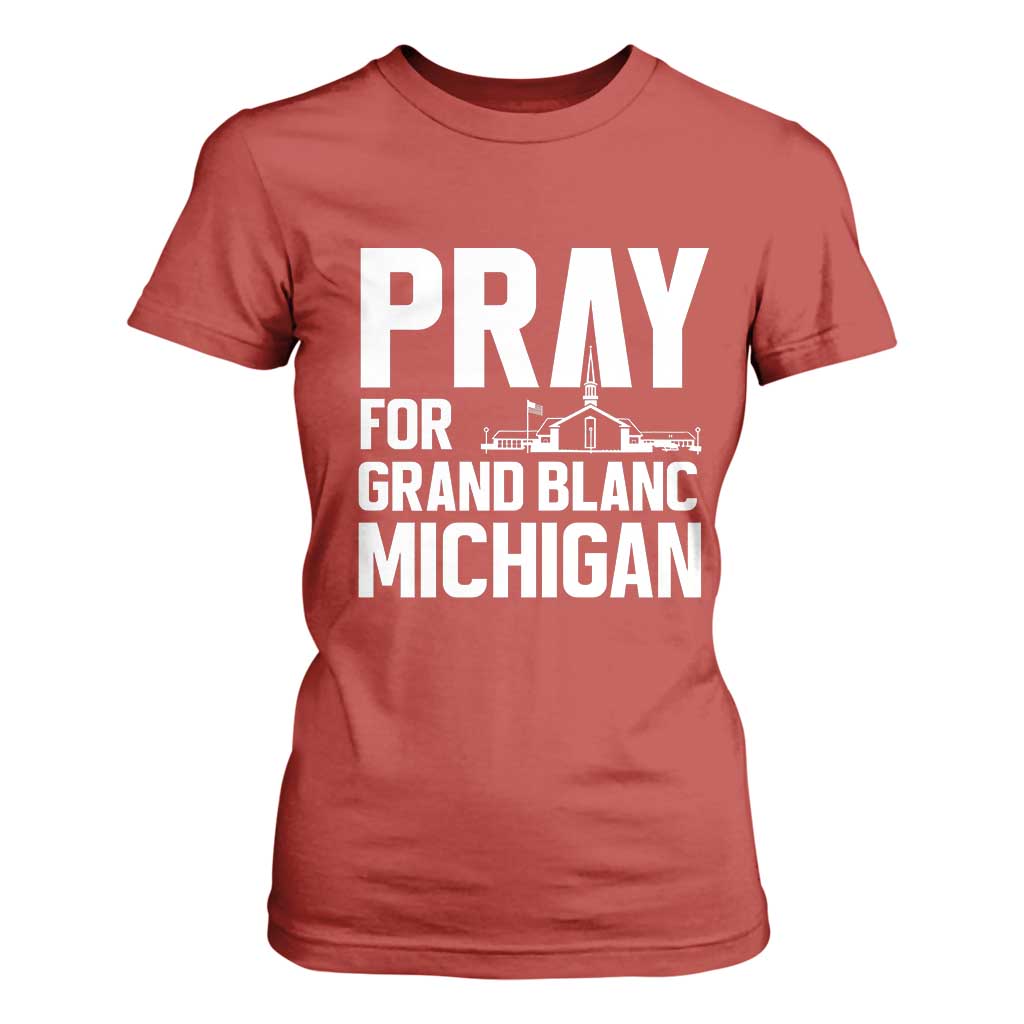 Pray for Grand Blanc Michigan T Shirt For Women Faith and Community Support TS02 Red Print Your Wear