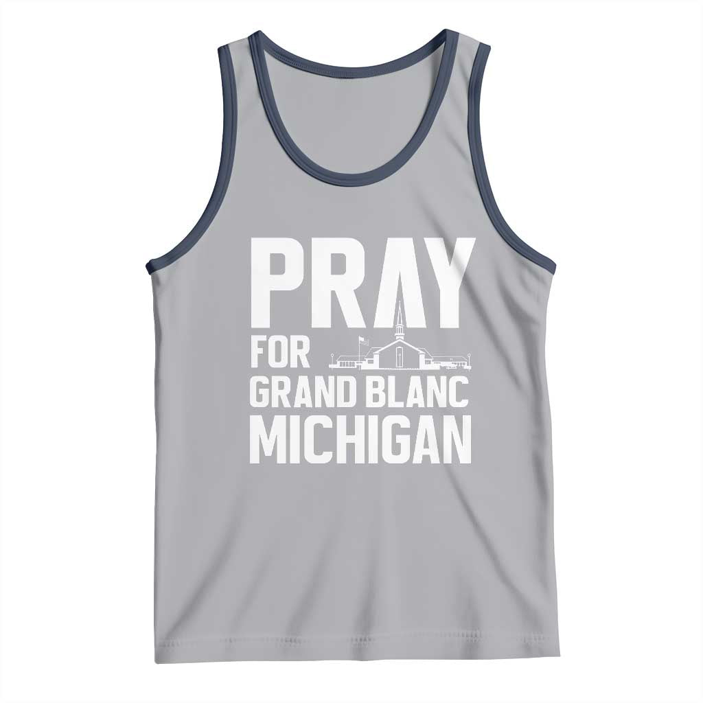 Pray for Grand Blanc Michigan Tank Top Faith and Community Support TS02 Athletic Heather Navy Print Your Wear