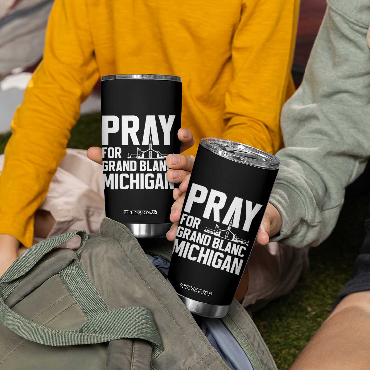 Pray for Grand Blanc Michigan Tumbler Cup Faith and Community Support TS02 Print Your Wear