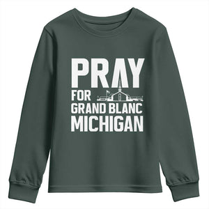 Pray for Grand Blanc Michigan Youth Sweatshirt Faith and Community Support TS02 Dark Forest Green Print Your Wear
