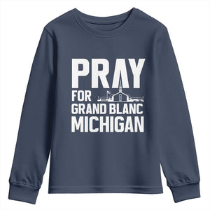 Pray for Grand Blanc Michigan Youth Sweatshirt Faith and Community Support TS02 Navy Print Your Wear