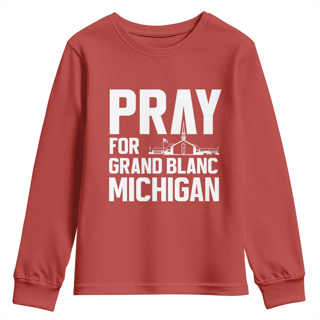 Pray for Grand Blanc Michigan Youth Sweatshirt Faith and Community Support TS02 Red Print Your Wear