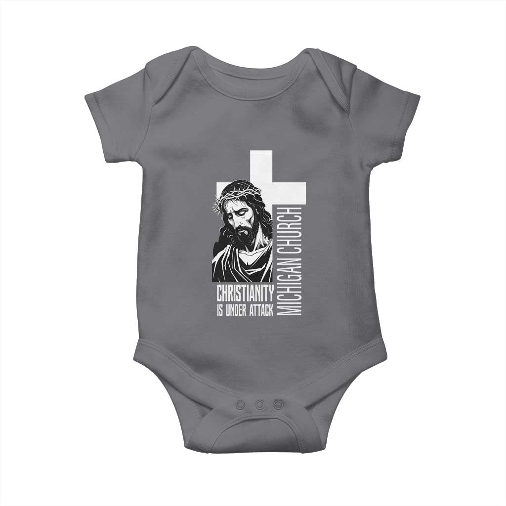 Christianity Is Under Attack Baby Onesie Jesus Stand for Faith Michigan Church TS02 Charcoal Print Your Wear